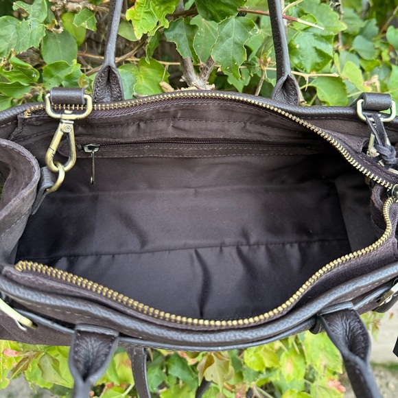 NWT Suede Genuine Leather Chocolate Dark Brown East West Bag Made in India New - Picture 14 of 15